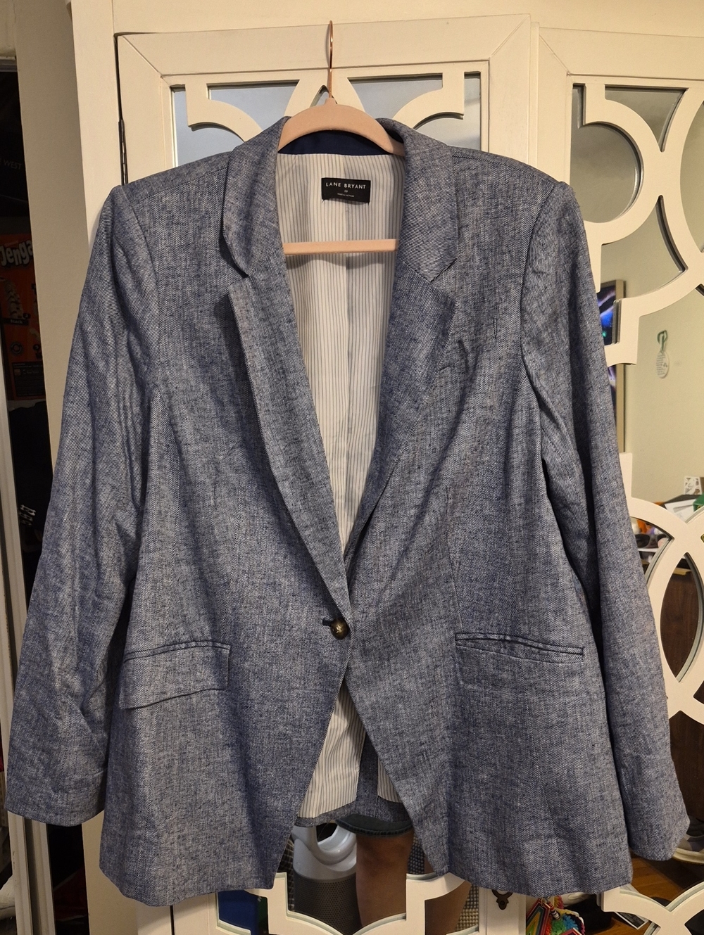 Lane Bryant Blue Heathered Single-Button Blazer